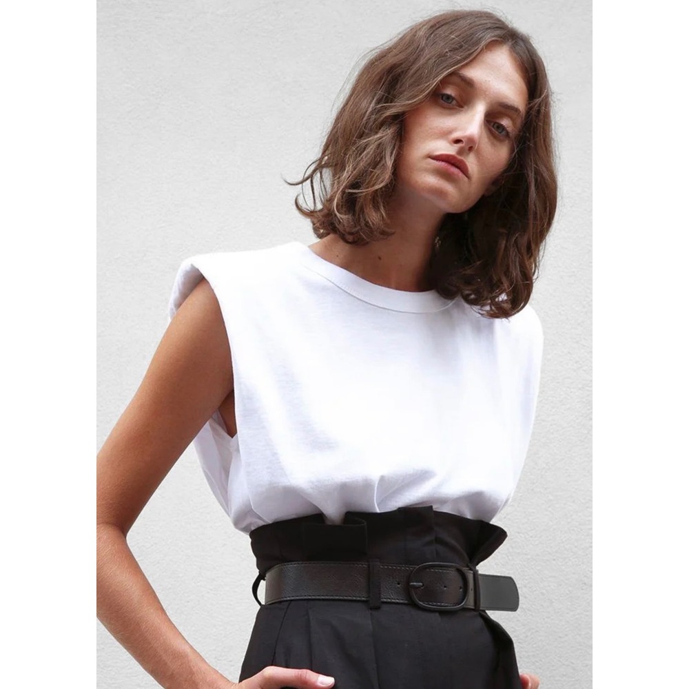Frankie Shop Eva Padded Shoulder Muscle T-Shirt in White Size Small
